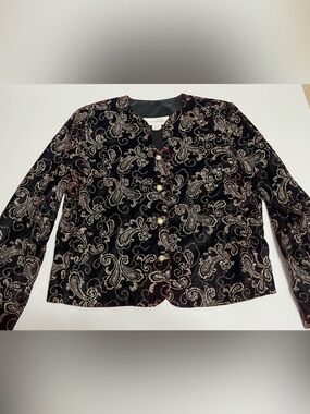 Norton McNaughton Black Velvet Paisley Top with Gold Embroidery